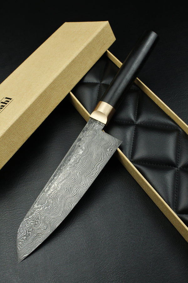 Damascus Santoku Black Ebony