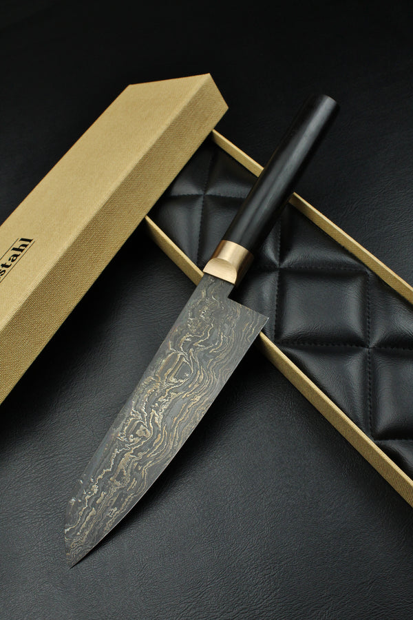 Damascus Santoku Black Ebony HK Patina